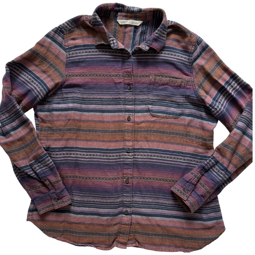 Woolrich Womens Large Southwestern Stripe Cotton Button Down Shirt flannel